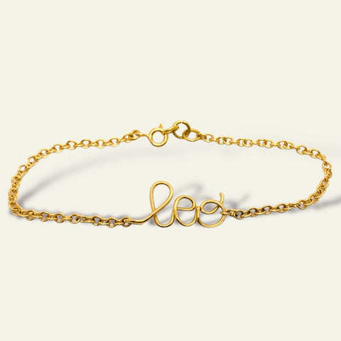 bracciale con nome leo in filo d'oro giallo e catenina